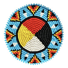 2.5 inch 4 Directions Seed Bead Rosette with tipis & eagle feathers