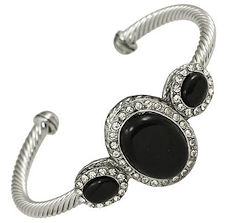 Black Onyx and Diamond CZ Wire Cuff Bracelet