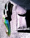 Rainbow Titanium Folding Guthook Knife with Nylon Sheath
