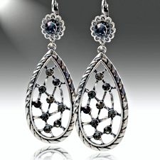 Antique Silver/Black Diamond Dangle Earrings