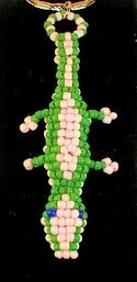 Pink and green Gecko beaded keychain