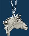 Large Horse Head Diamond Cut Pewter Pendant with Chain