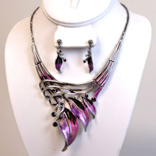 Garnet and Purple Feathers Necklace & Matching Earrings