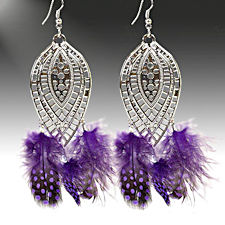 Silver & Purple Guinea Feather Earrings