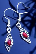 Navajo Inspired Scrolled Diamond Shaped Coral Earrings