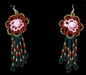 Red Rose flower seed bead earrings