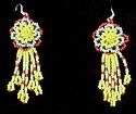 Yellow and Turquoise Rose flower seed bead earrings