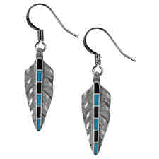 Turquoise and Onyx Feather Earrings