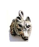 Wolf Head pewter pendant with black cord
