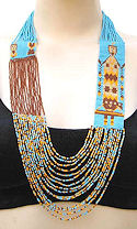 Brown and Turquoise Yei Dancer Beaded Long Necklace
