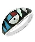 Zuni Inspired Sun Face Inlaid Sterling Silver Ring