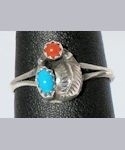 Sterling Silver Turquoise and Coral Leaf Ring