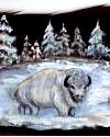 Framed and Matted White Buffalo In Snow Original Feather Paintin