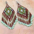 Redwood brown and sea green,native inspired,diamond pattern,seed