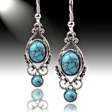 Antique Silver Turquoise Dangle Earrings
