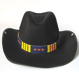 Red, Yellow & Navy Hand Beaded Hatband or Belt