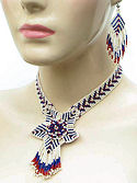 Beaded Flower Red White and Blue Necklace set.