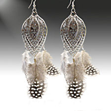 Silver & Black Guinea Feather Earrings