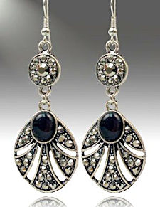 Silver Black Onyx and Black Diamond CZ Earrings
