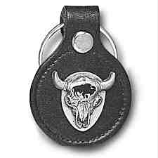 Buffalo Skull Leather Keychain