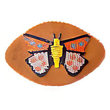 Orange delica beaded butterfly leather barrette