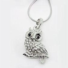 CZ White Crystal Owl Necklace