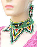Green Thunderbird Beaded Choker Necklace & Earrings Set
