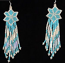 Shooting Star Turquoise and Pearl White seed bead earrings