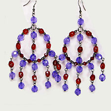 Royal purple and ruby, glass beaded chandelier fashion earrings