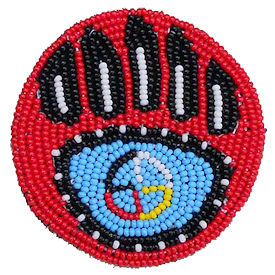 2.5" Red Bear Paw beaded patch