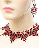 Red and Black Hearts and Diamonds Beaded Choker Necklace & Earri