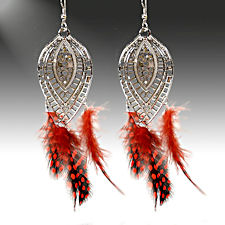 Silver & Red Guinea Feather Earrings