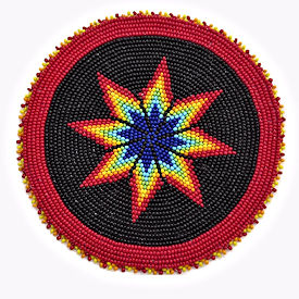 5" Red and black morning star beaded patch