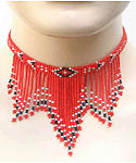 Red Native Seeing Eye Seed Beaded Necklace