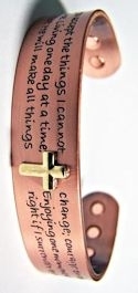 Embossed Serenity Prayer & Cross Magnetized Copper Bracelet