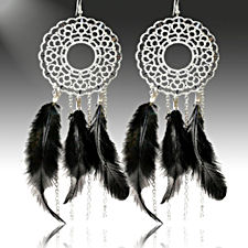 Silver & Black Feather Earrings