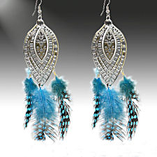 Silver & Turquoise Guinea Feather Earrings