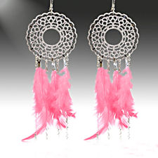 Silver & Pink Feather Earrings