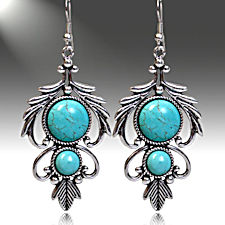2 Stone Turquoise Feather Earrings