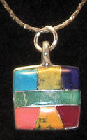 Square Mosaic Natural Stone Inset PENDANT with Chain