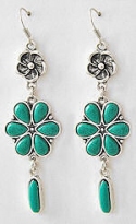 Burnished Silver Turquoise Petit Point Flower Dangle Earrings