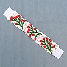 White with Red Flowers Iron On Bead Strip, 1'''' x 5''''